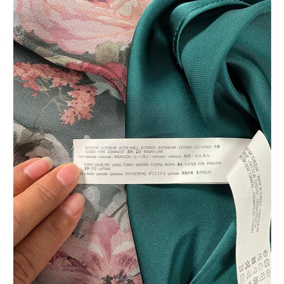Zara Emerald Green Floral Chiffon Midi Dress Size Small Sheer Overlay with Slip - Picture 13 of 13